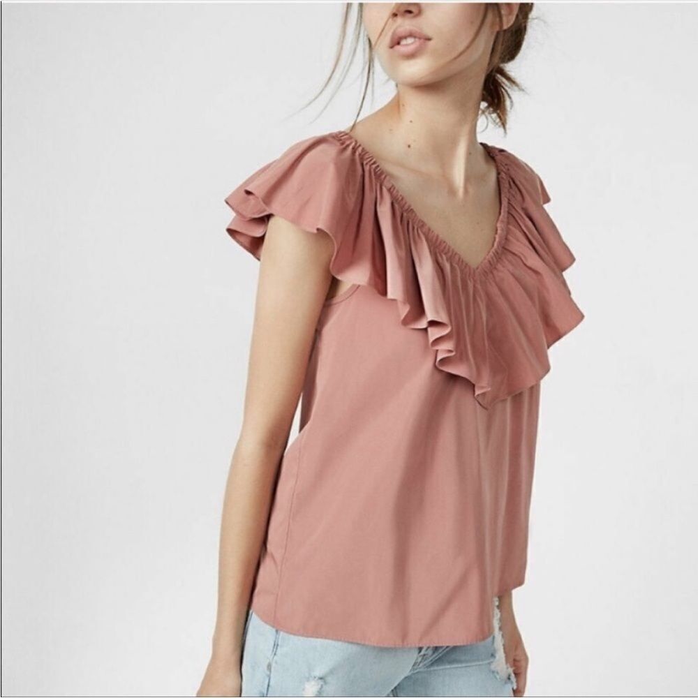 EXPRESS | Mauve V-Neck Ruffle Windbreaker Style Top Women’s Size Small